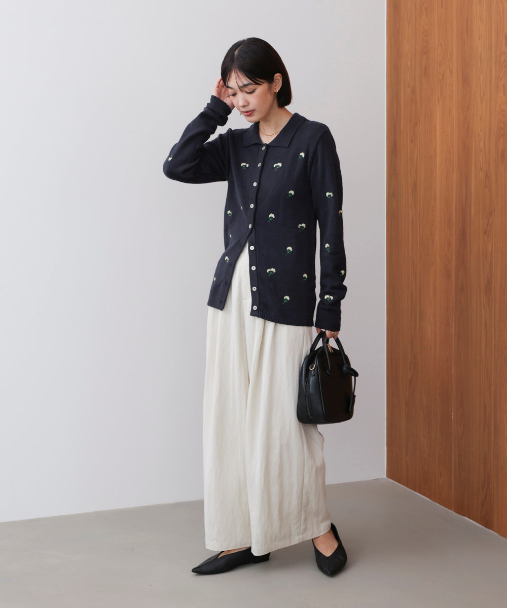 【WEB限定】フラワー刺繍襟付きカーディガン