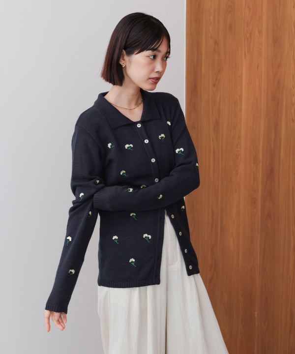 【WEB限定】フラワー刺繍襟付きカーディガン