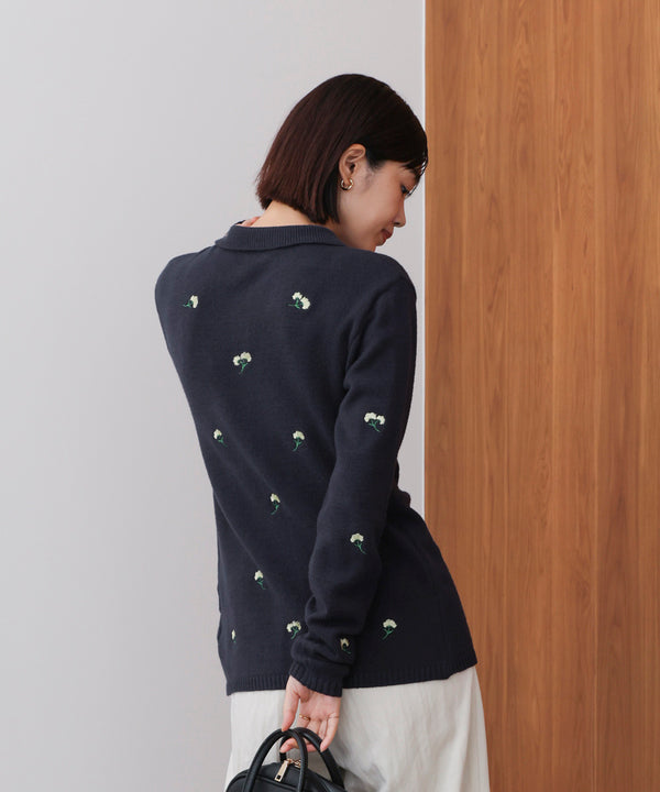 【WEB限定】フラワー刺繍襟付きカーディガン