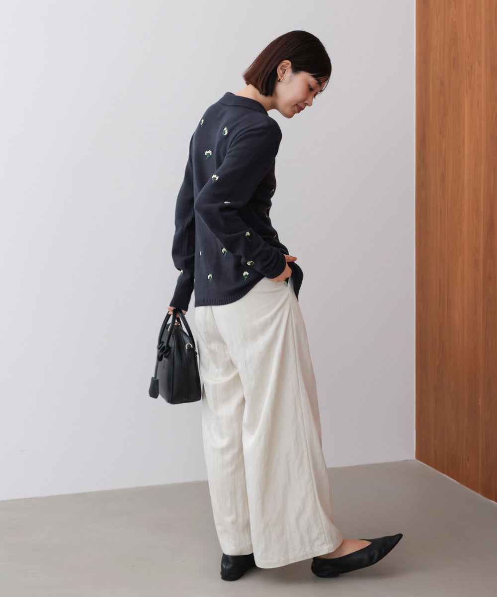 【WEB限定】フラワー刺繍襟付きカーディガン