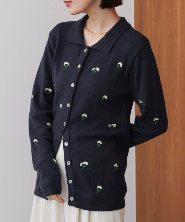 【WEB限定】フラワー刺繍襟付きカーディガン