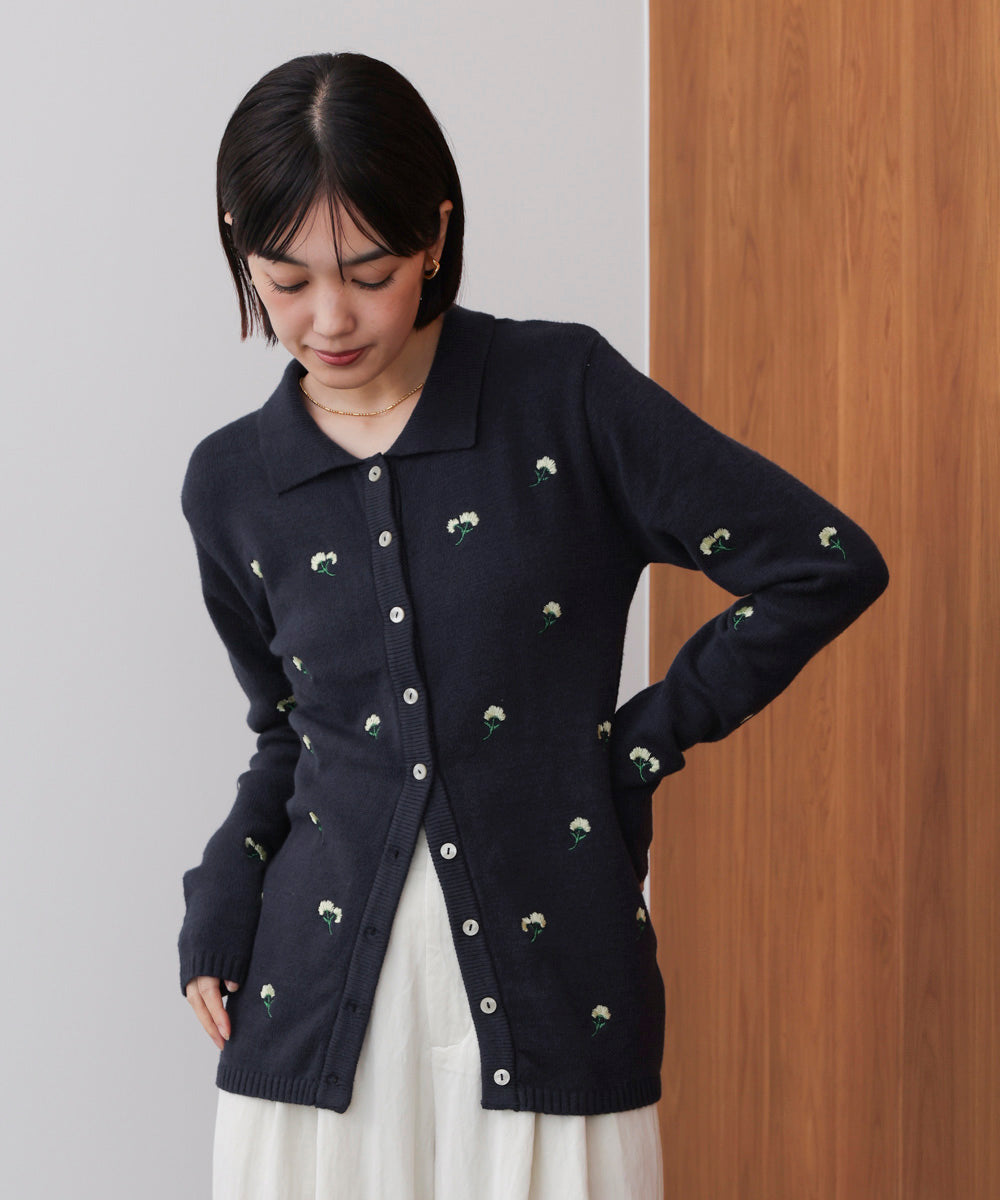 【WEB限定】フラワー刺繍襟付きカーディガン
