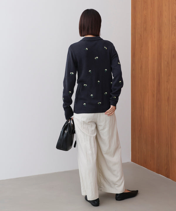 【WEB限定】フラワー刺繍襟付きカーディガン