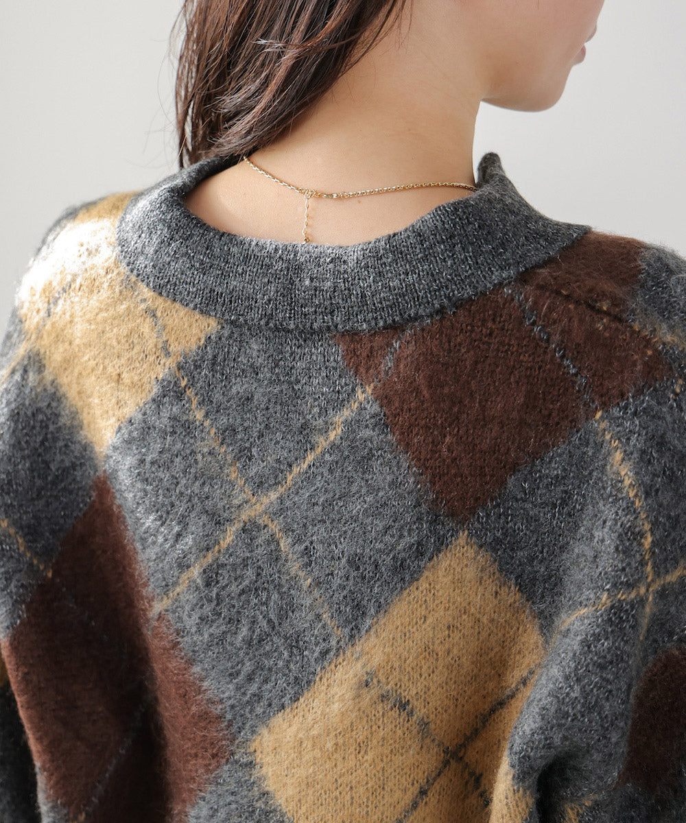 アーガイル襟付ニット