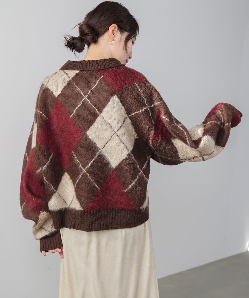 アーガイル襟付ニット