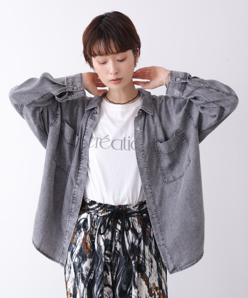 パウダーシルクデニムブラウス