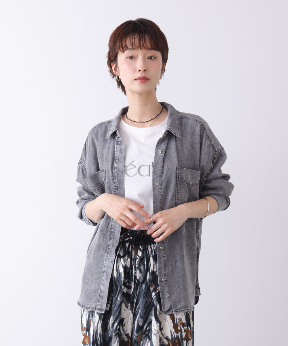 パウダーシルクデニムブラウス