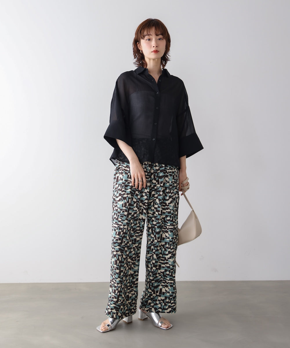 【WEB限定】3配色ニュアンスブロック柄ワイドパンツ