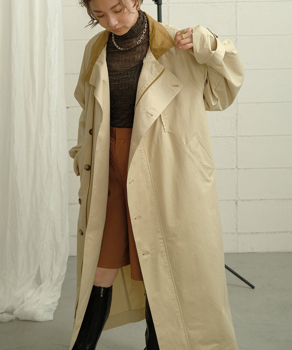 Bab 配色パイピングスタンドカラーコート