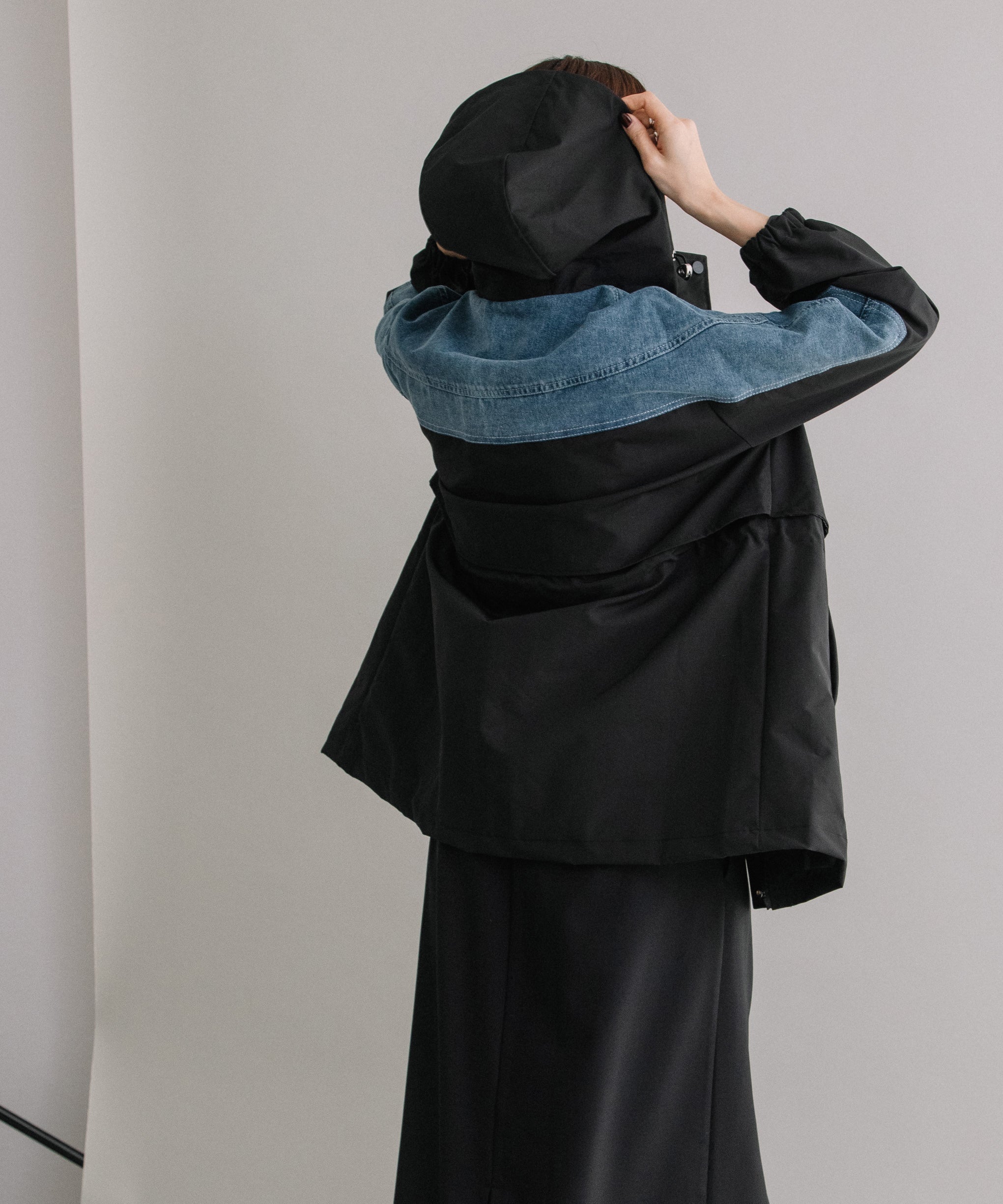 DENIM CONBI HOODIE