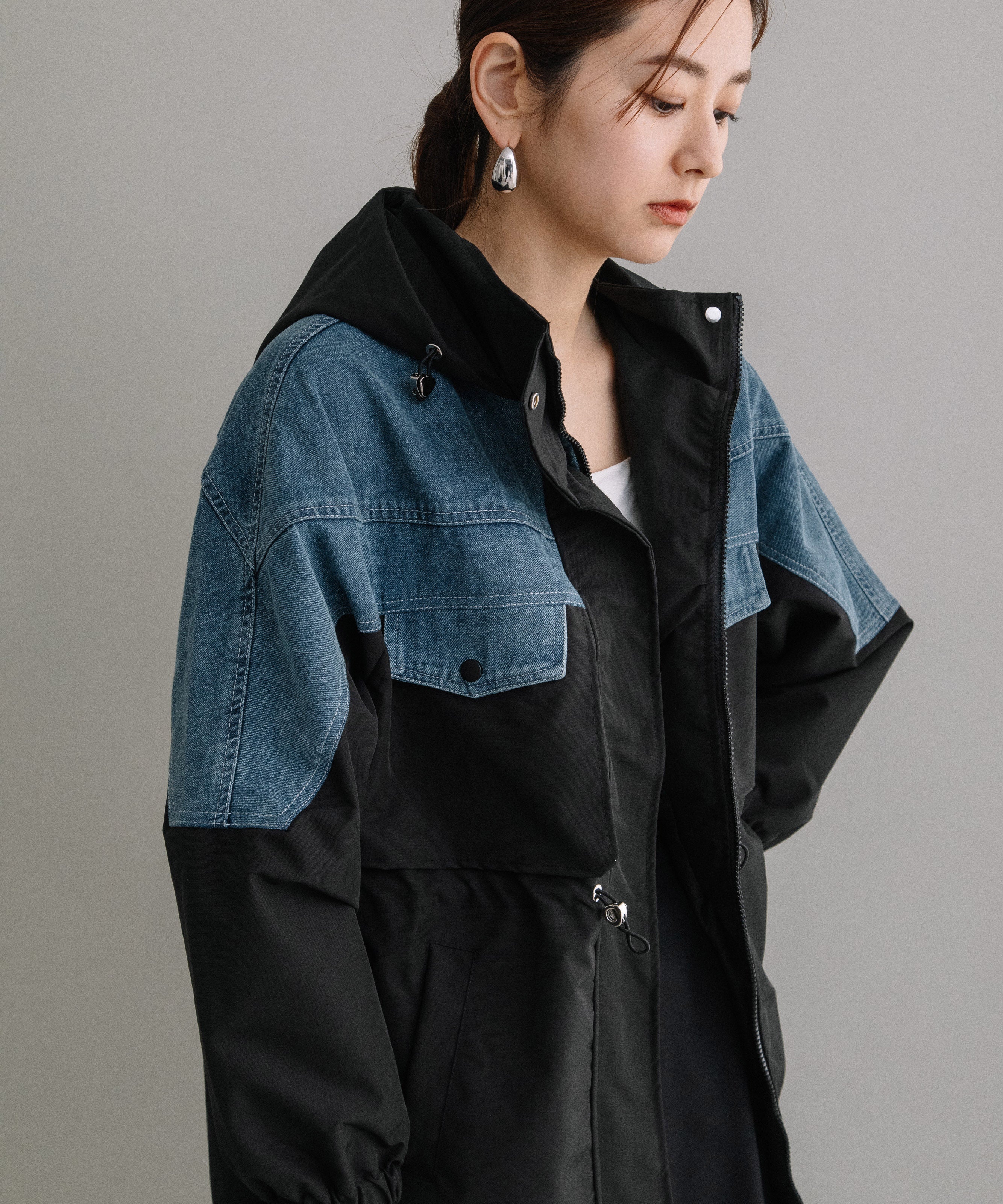 DENIM CONBI HOODIE