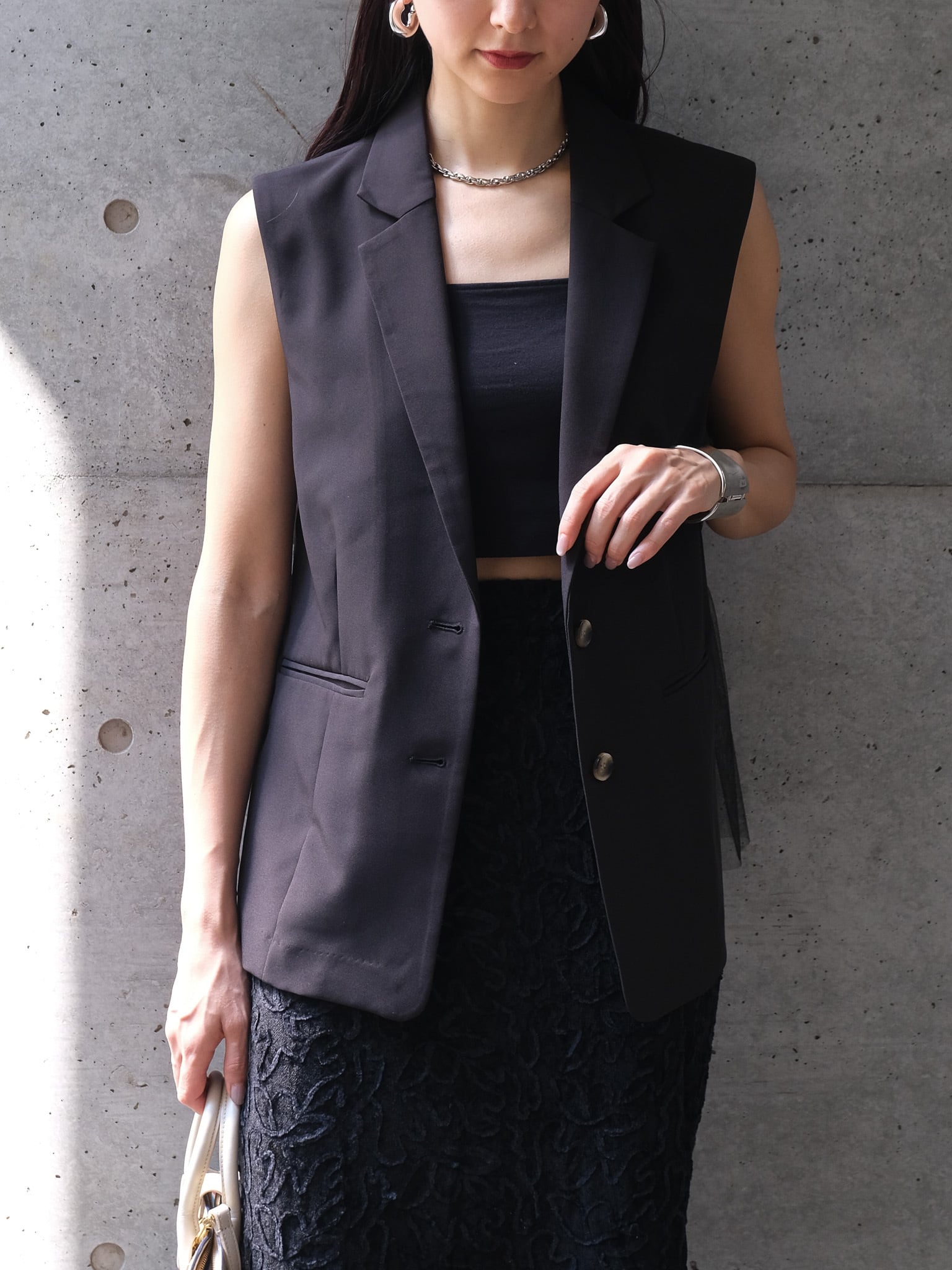 TULLE DOCKING GILET(チュールドッキングジレ)