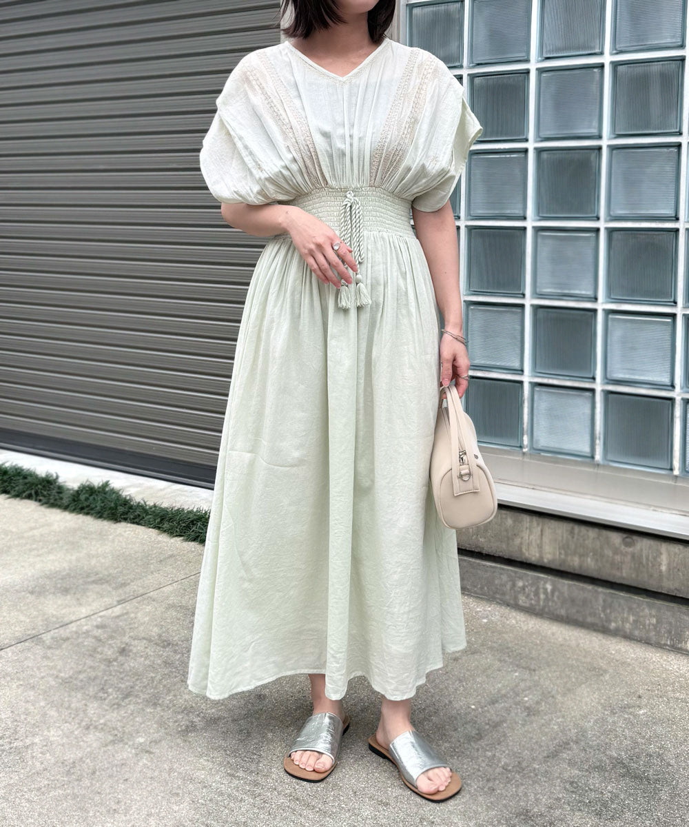 【S・Mサイズ展開】フロント刺繍ウエストシャーリングワンピース