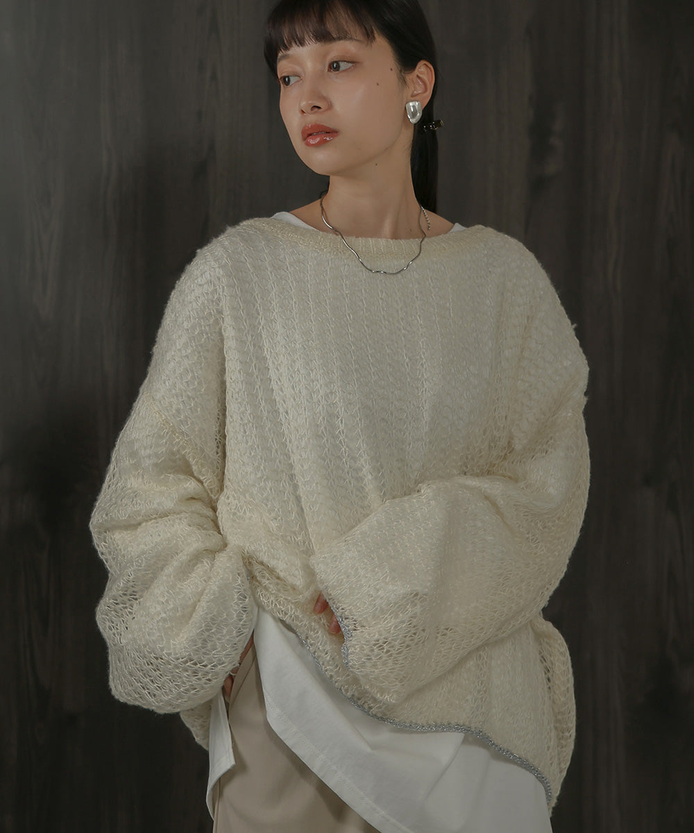 透かし編みニットトップス