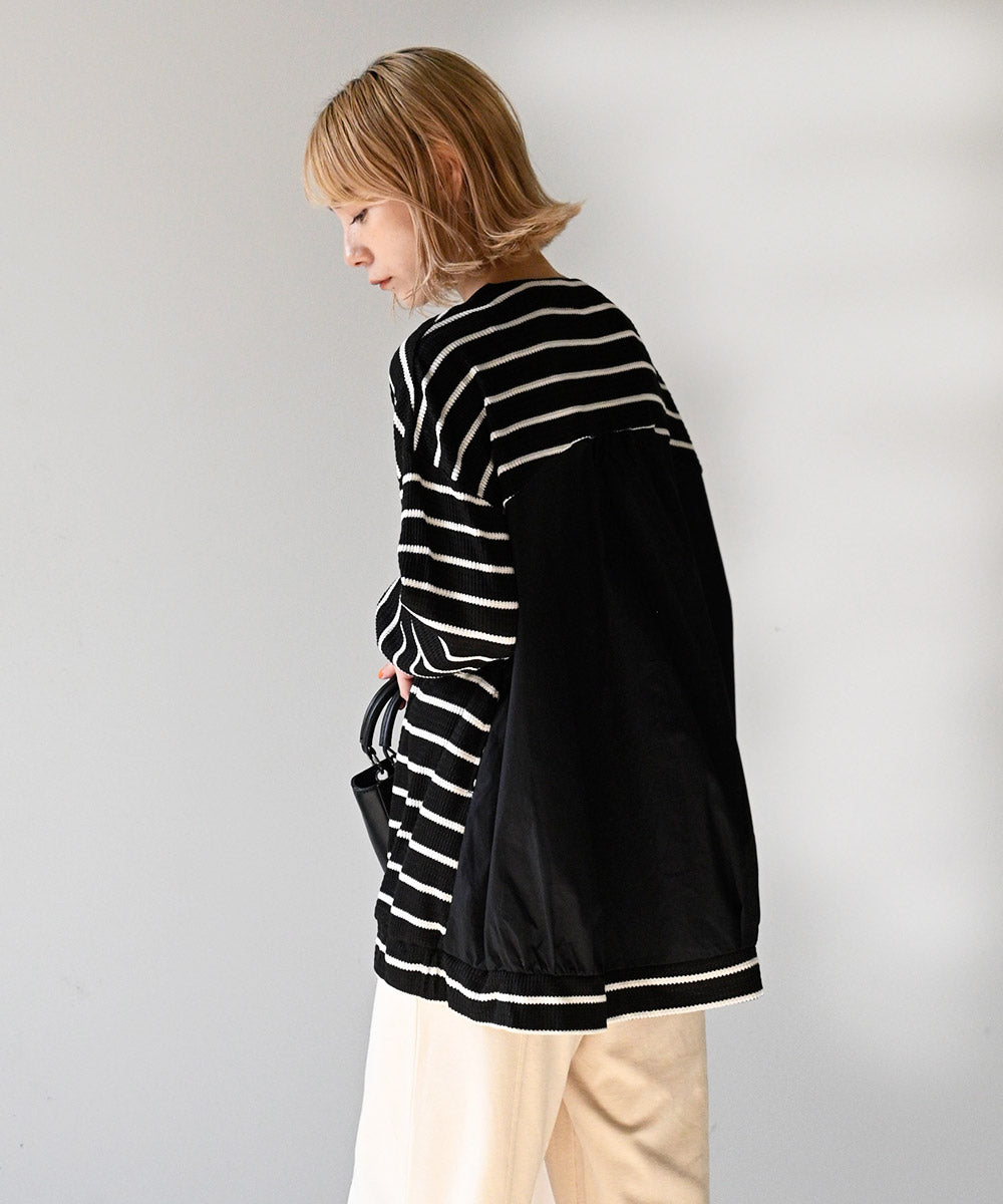 Lupilien 起毛ワッフル編み 布帛切替カーディガン