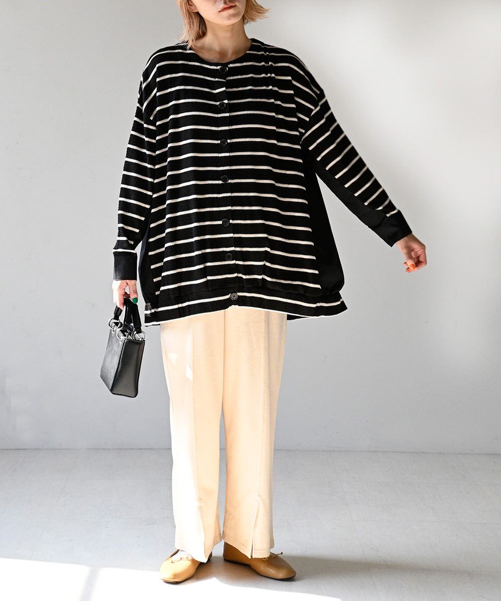Lupilien 起毛ワッフル編み 布帛切替カーディガン