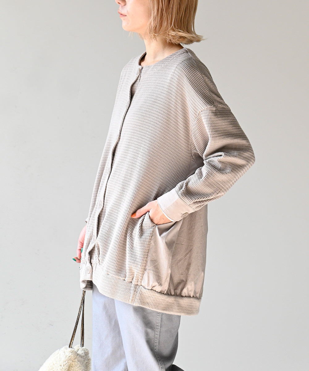 Lupilien 起毛ワッフル編み 布帛切替カーディガン