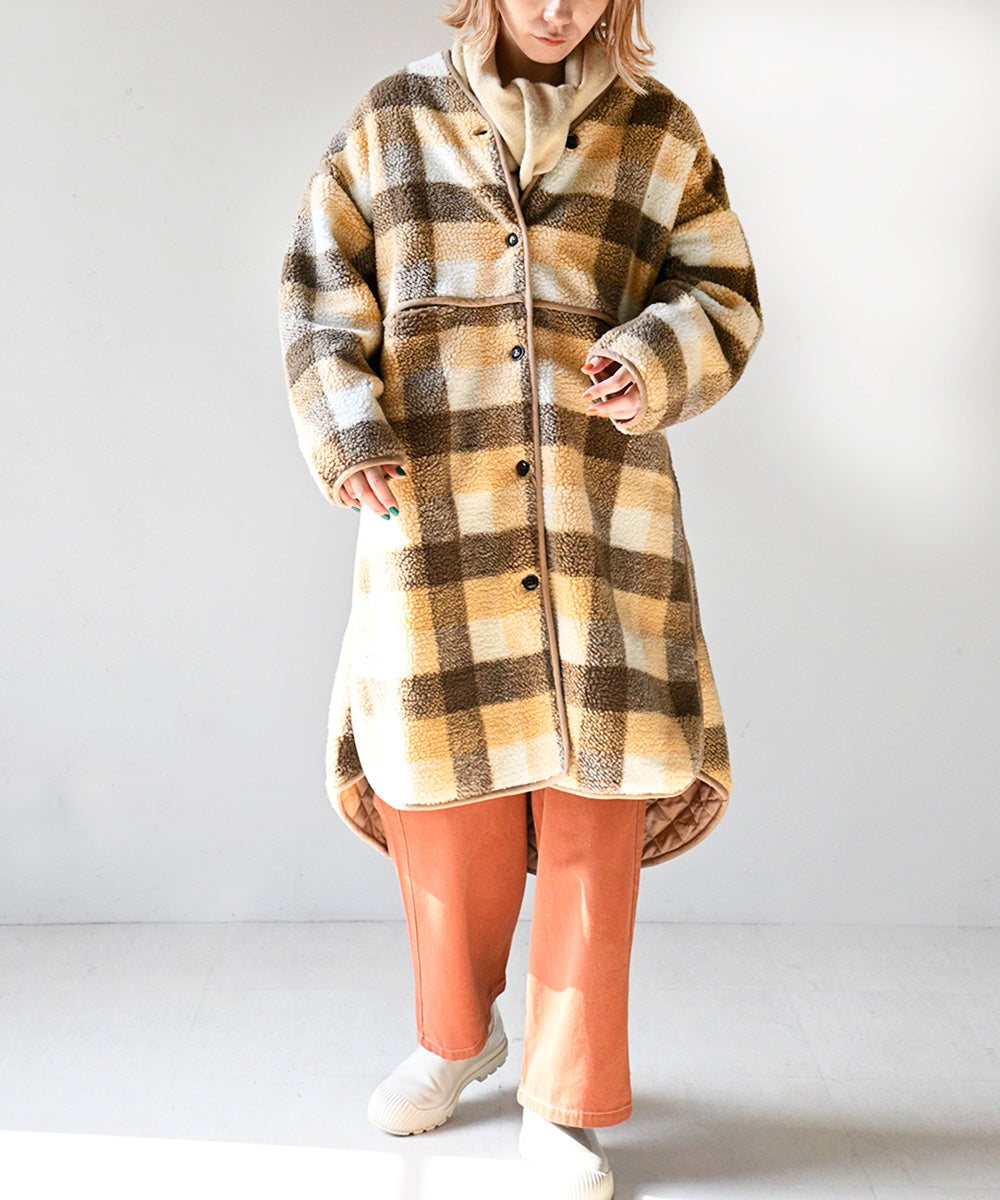 Lupilien チェックボアパイピングコート