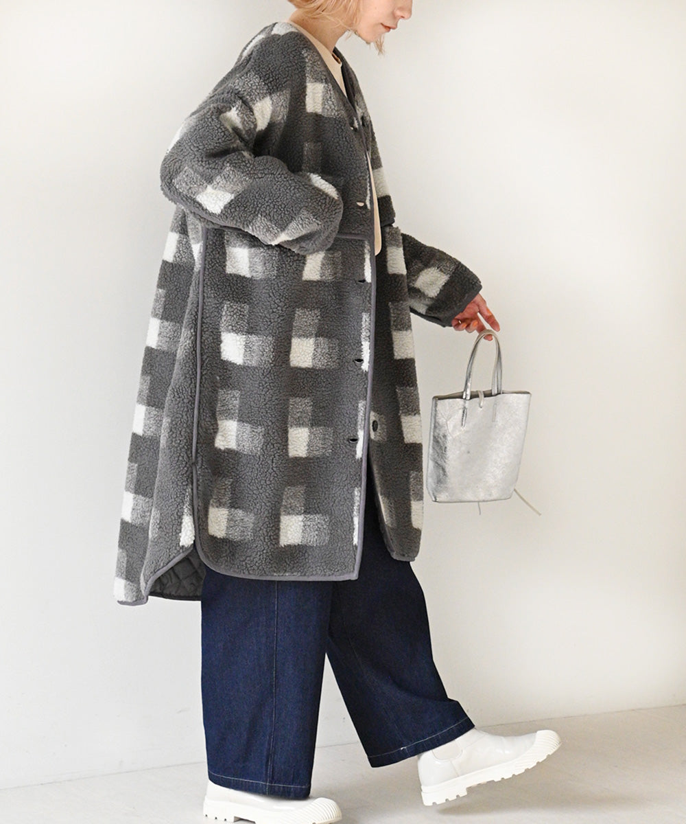Lupilien チェックボアパイピングコート