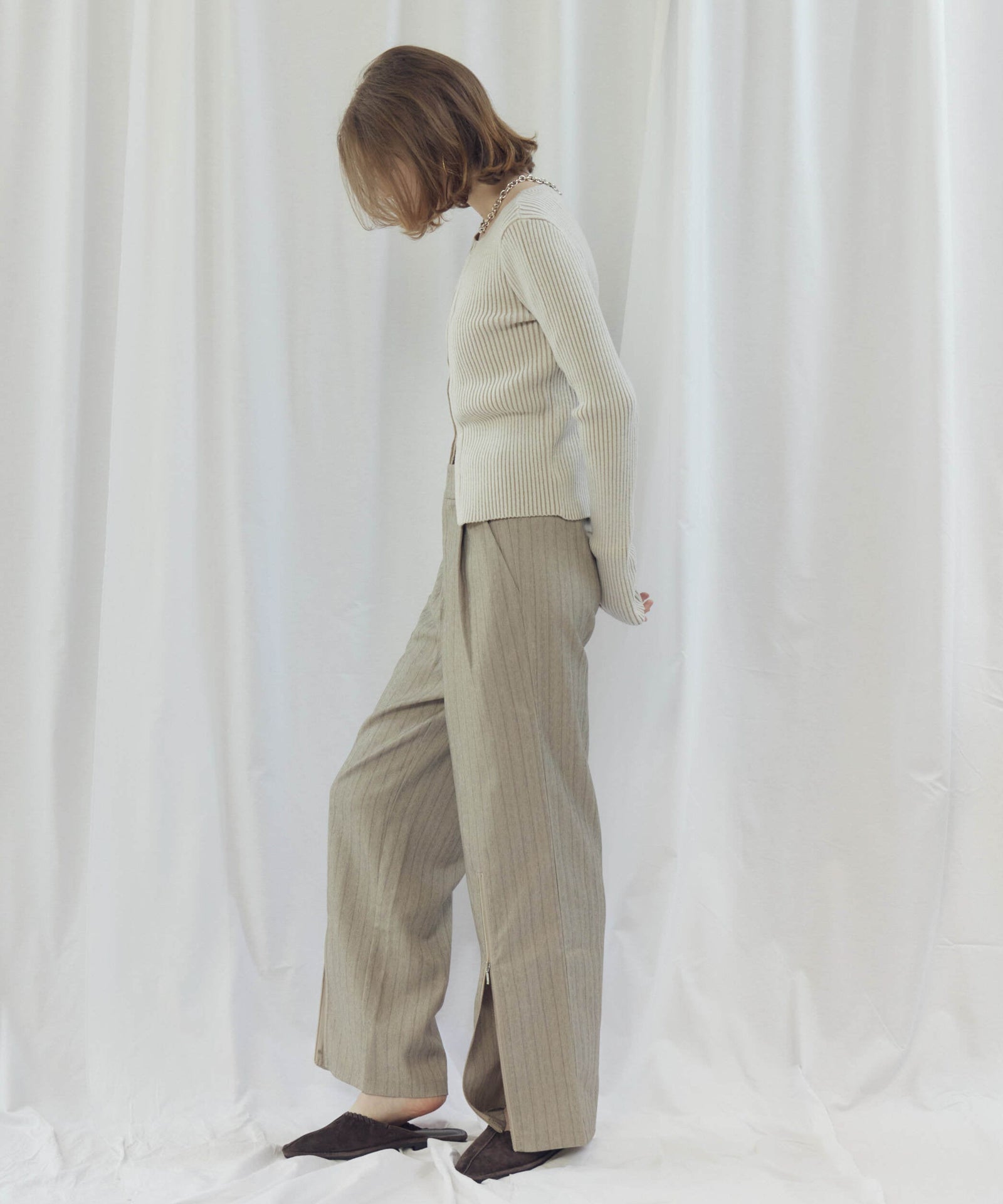 STRIPED ZIP SLIT PANTS(ストライプZIPスリットパンツ)