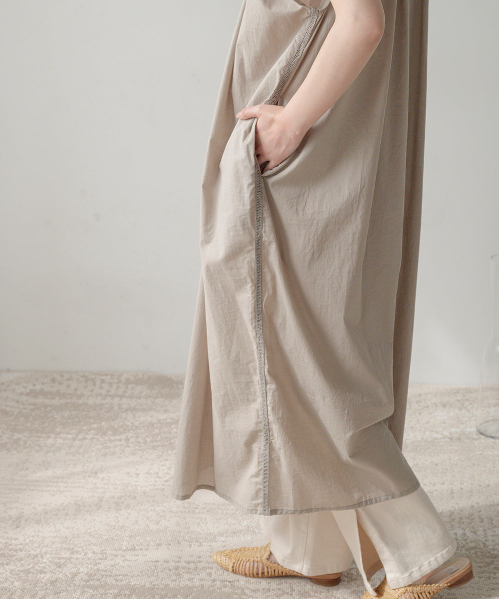 キーネック刺繍ヨークワンピース