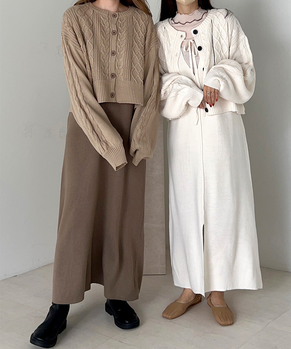 【3サイズから選べる】クロップドケーブルカーデ×ジャンパーワンピースセット