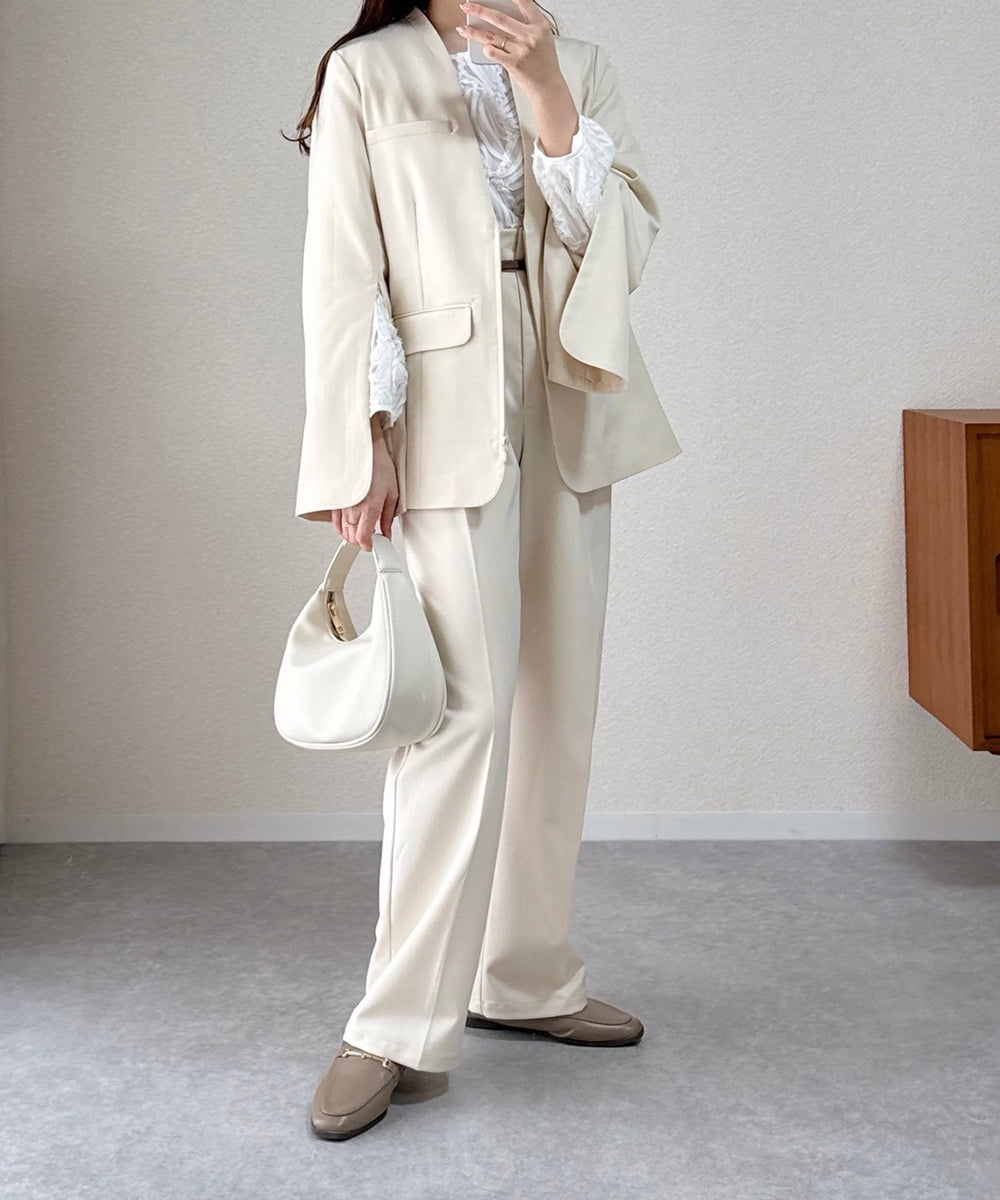 【オケージョンドレス/結婚式/2サイズ展開/SET ITEM/インナー付き/裏地付き】袖スリットジャケット