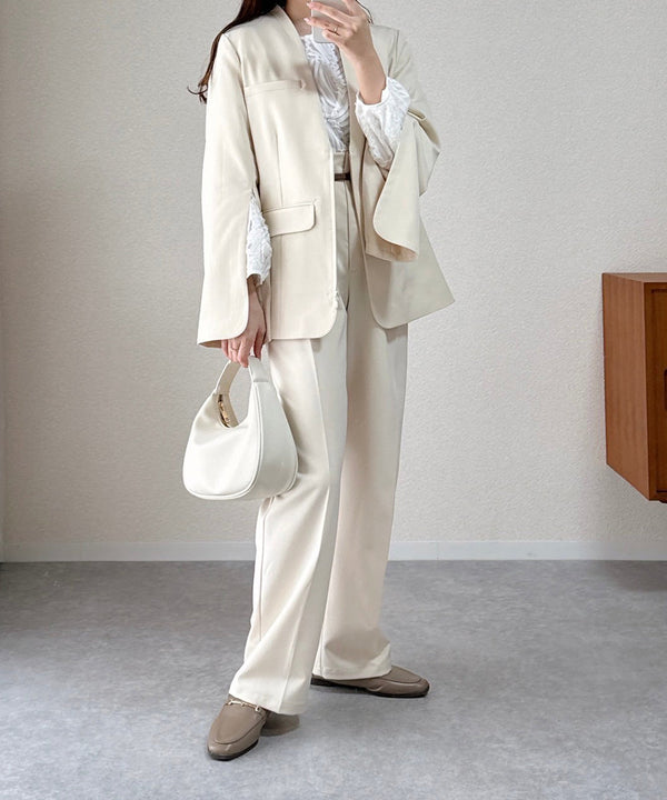 【オケージョンドレス/結婚式/2サイズ展開/SET ITEM/インナー付き/裏地付き】袖スリットジャケット