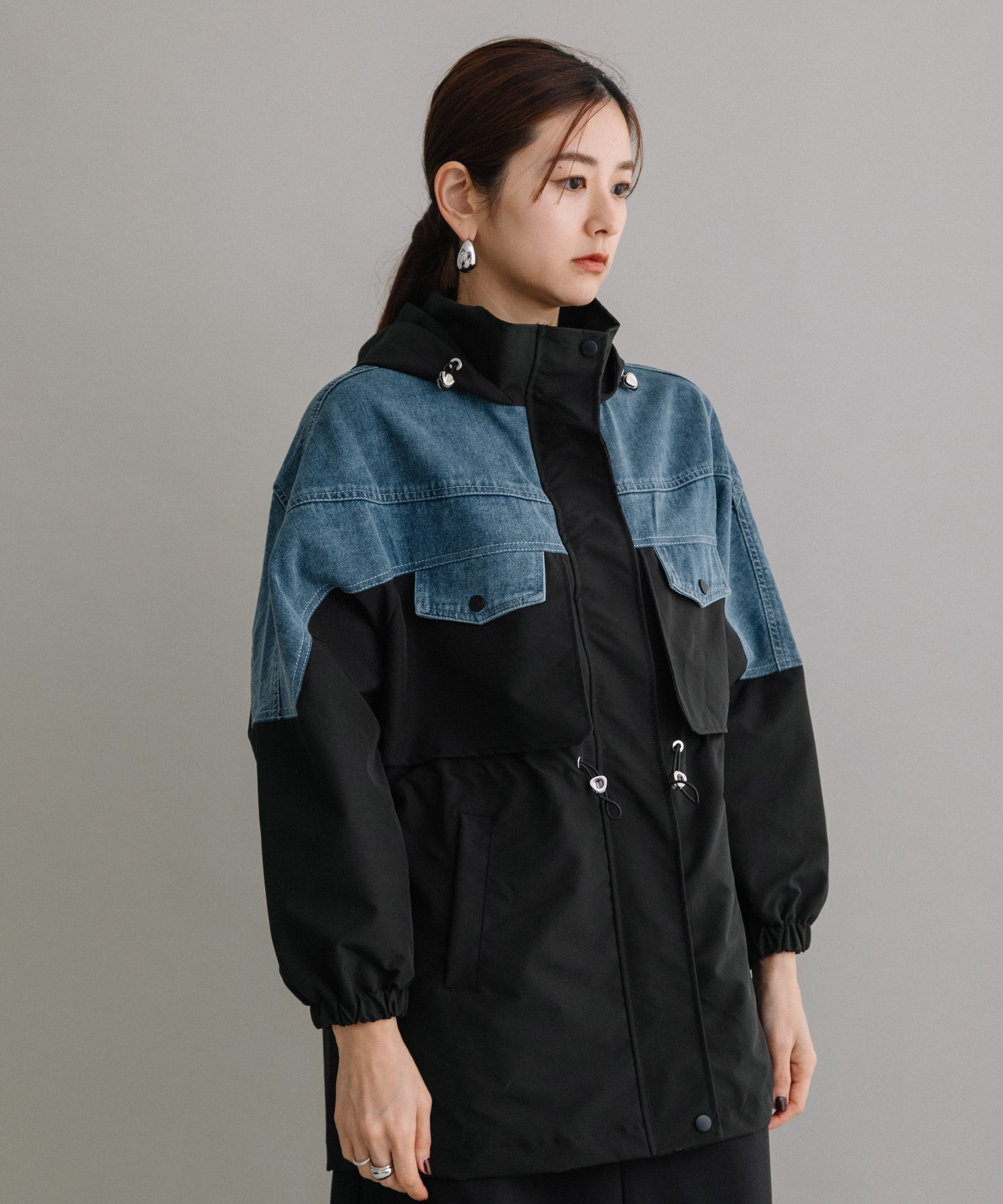 DENIM CONBI HOODIE