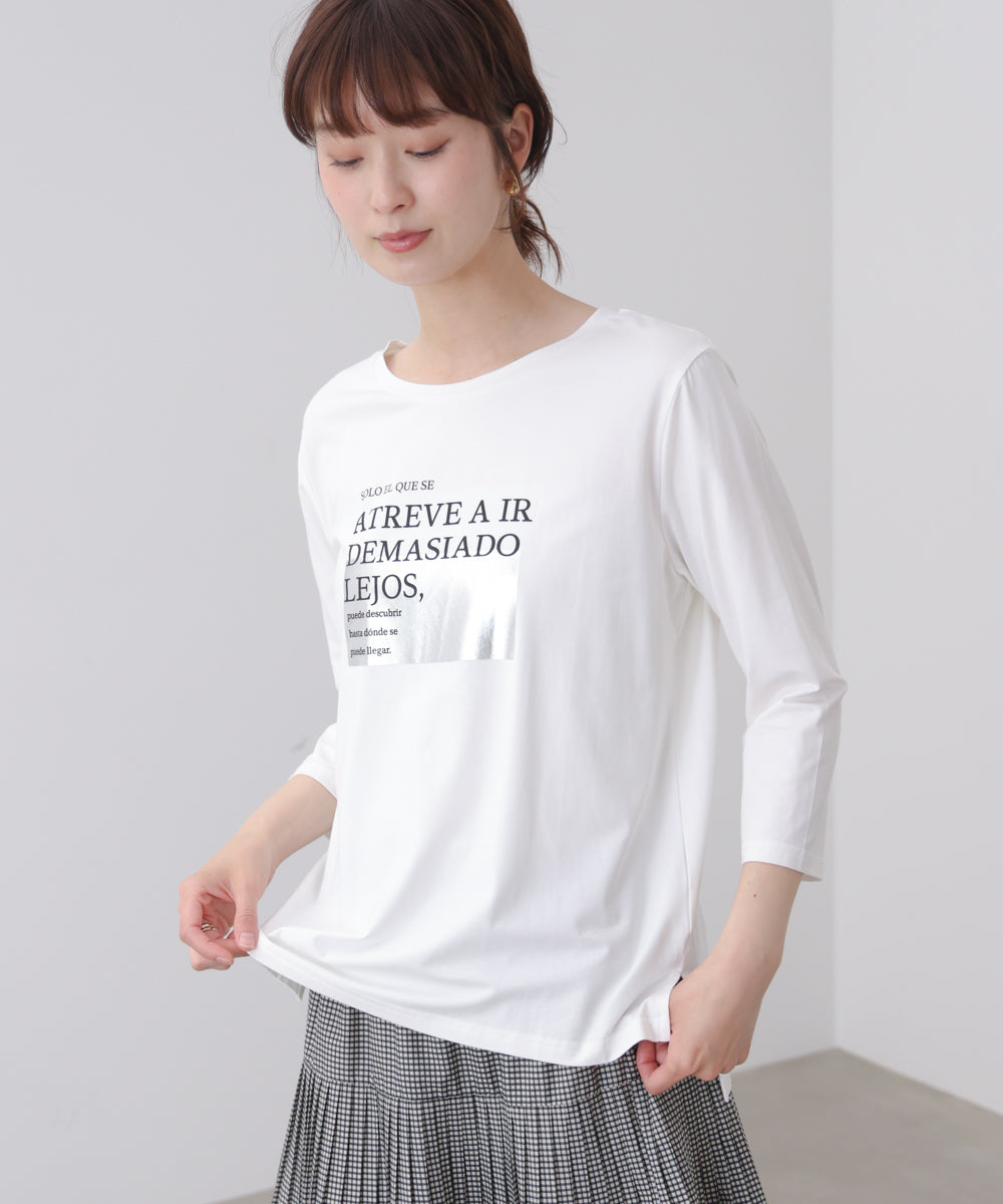 箔ロゴプリント五分袖Ｔシャツ