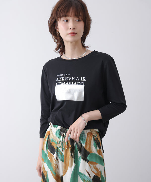 箔ロゴプリント五分袖Ｔシャツ