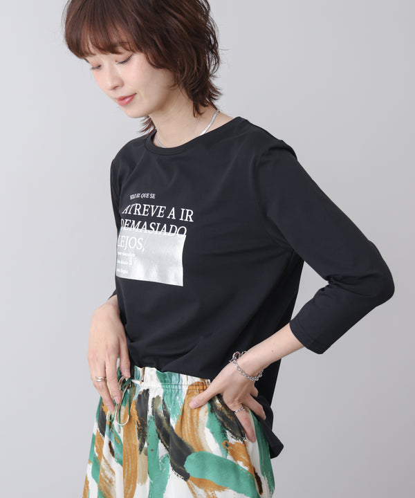 箔ロゴプリント五分袖Ｔシャツ