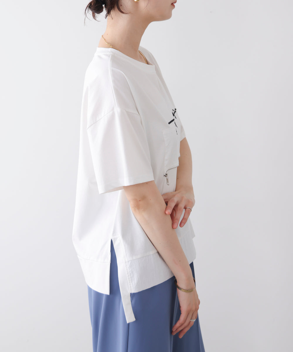 刺繍アンダーファスナーTシャツ