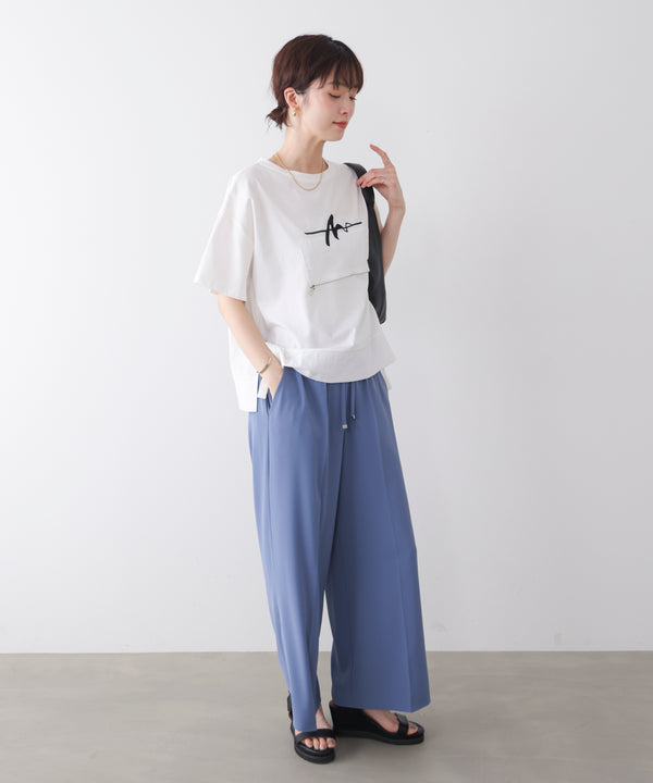 刺繍アンダーファスナーTシャツ