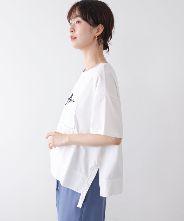 刺繍アンダーファスナーTシャツ