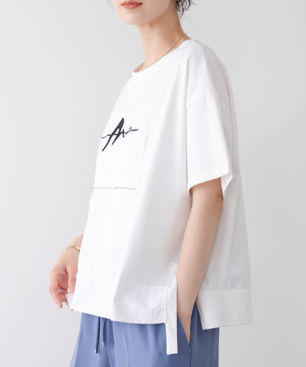 刺繍アンダーファスナーTシャツ