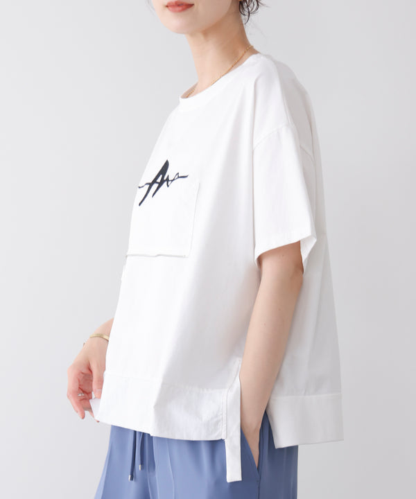 刺繍アンダーファスナーTシャツ