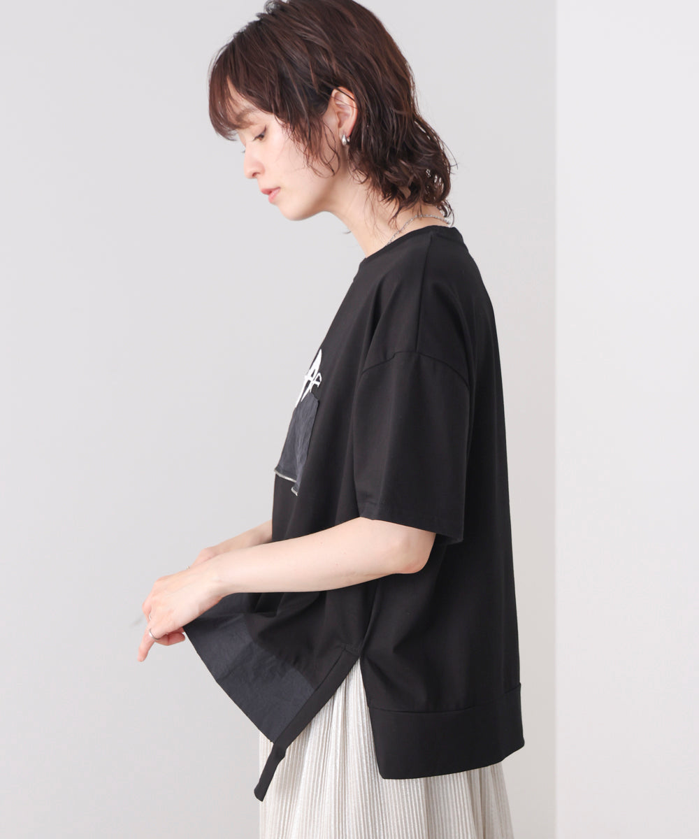 刺繍アンダーファスナーTシャツ
