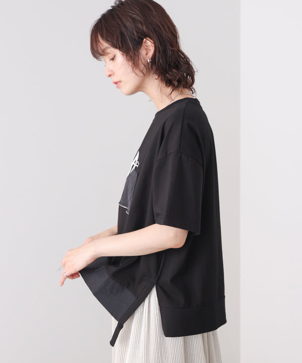 刺繍アンダーファスナーTシャツ