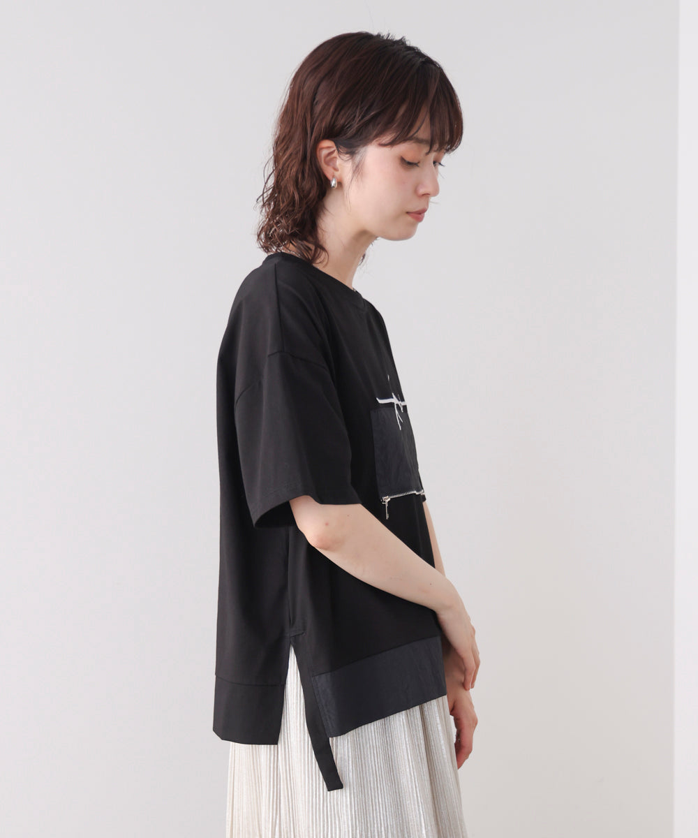 刺繍アンダーファスナーTシャツ