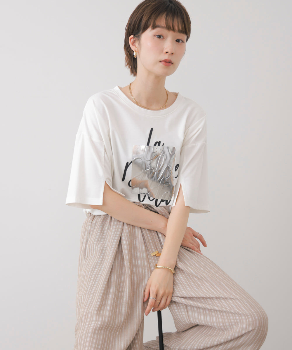 箔エンボス五分袖Tシャツ［8/21発送予定］