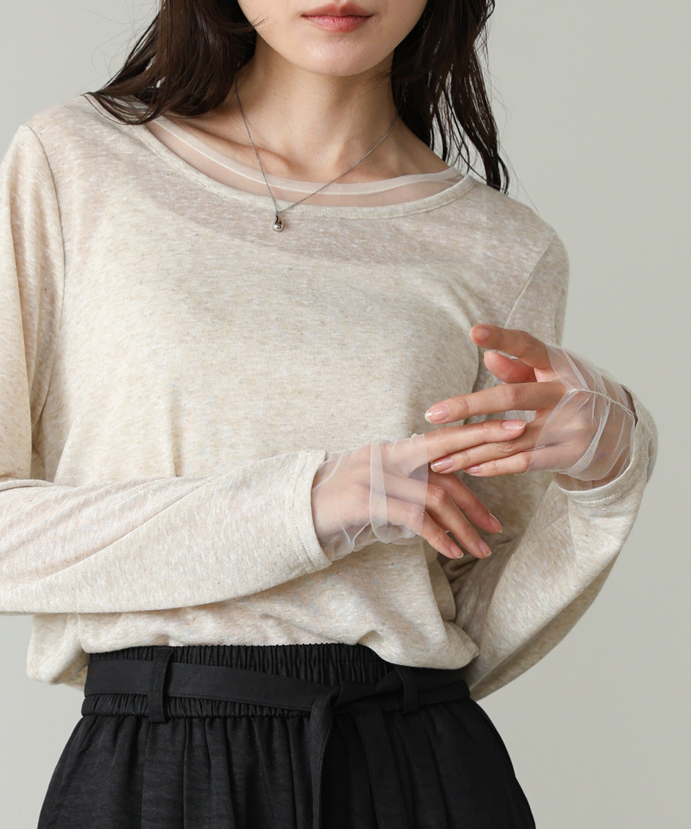 チュールレイヤード風カットソー