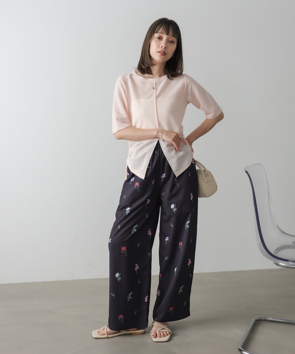 シアーリボンヘムスリットトップス