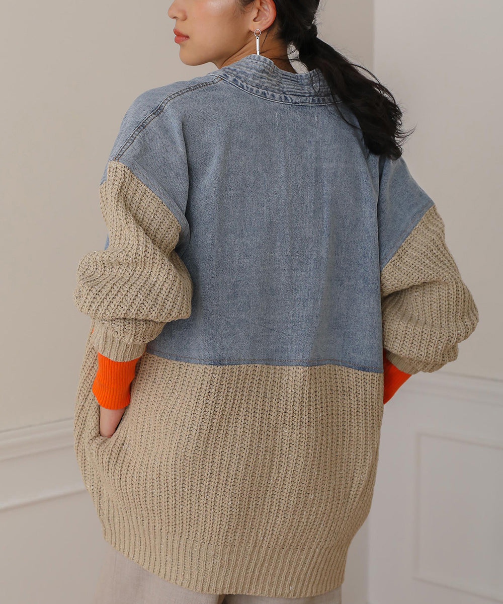 [WEB限定]デニム×ネップニットカーディガン