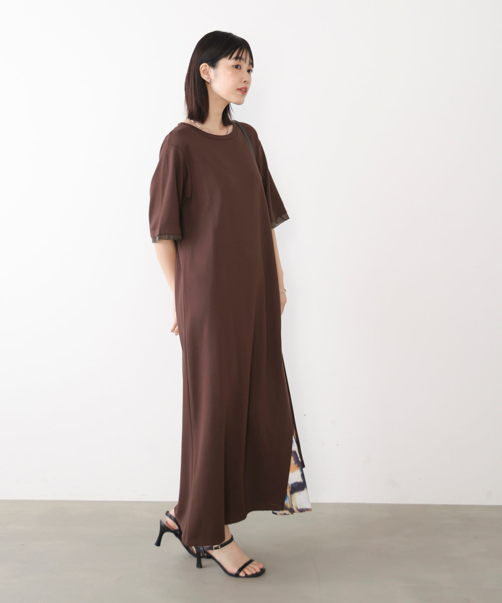アシンメトリー異素材ドッキングワンピース
