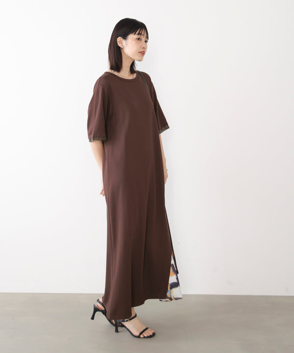 アシンメトリー異素材ドッキングワンピース