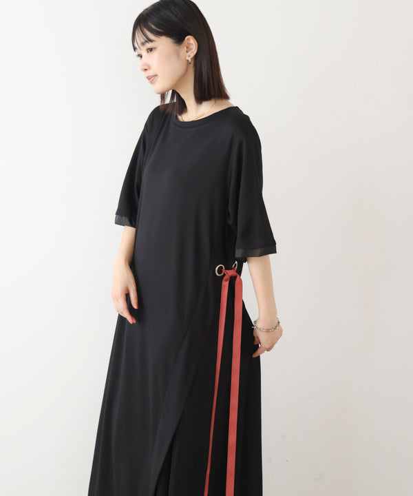 アシンメトリー異素材ドッキングワンピース