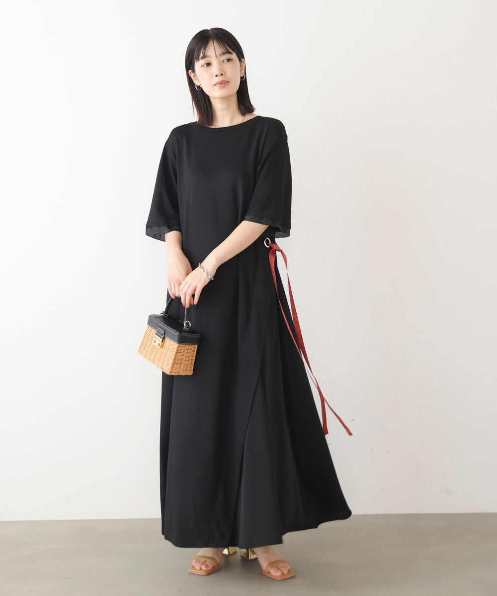 アシンメトリー異素材ドッキングワンピース