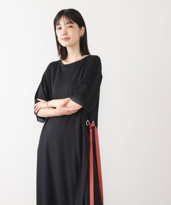 アシンメトリー異素材ドッキングワンピース