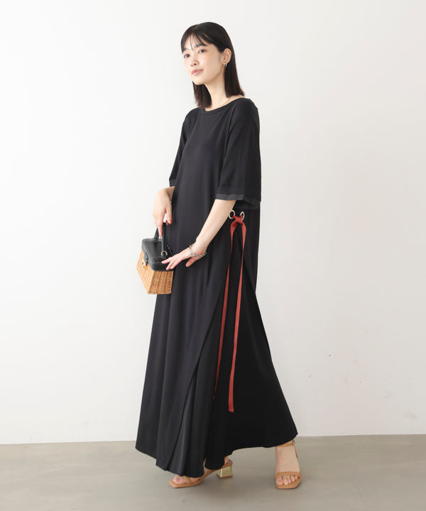 アシンメトリー異素材ドッキングワンピース